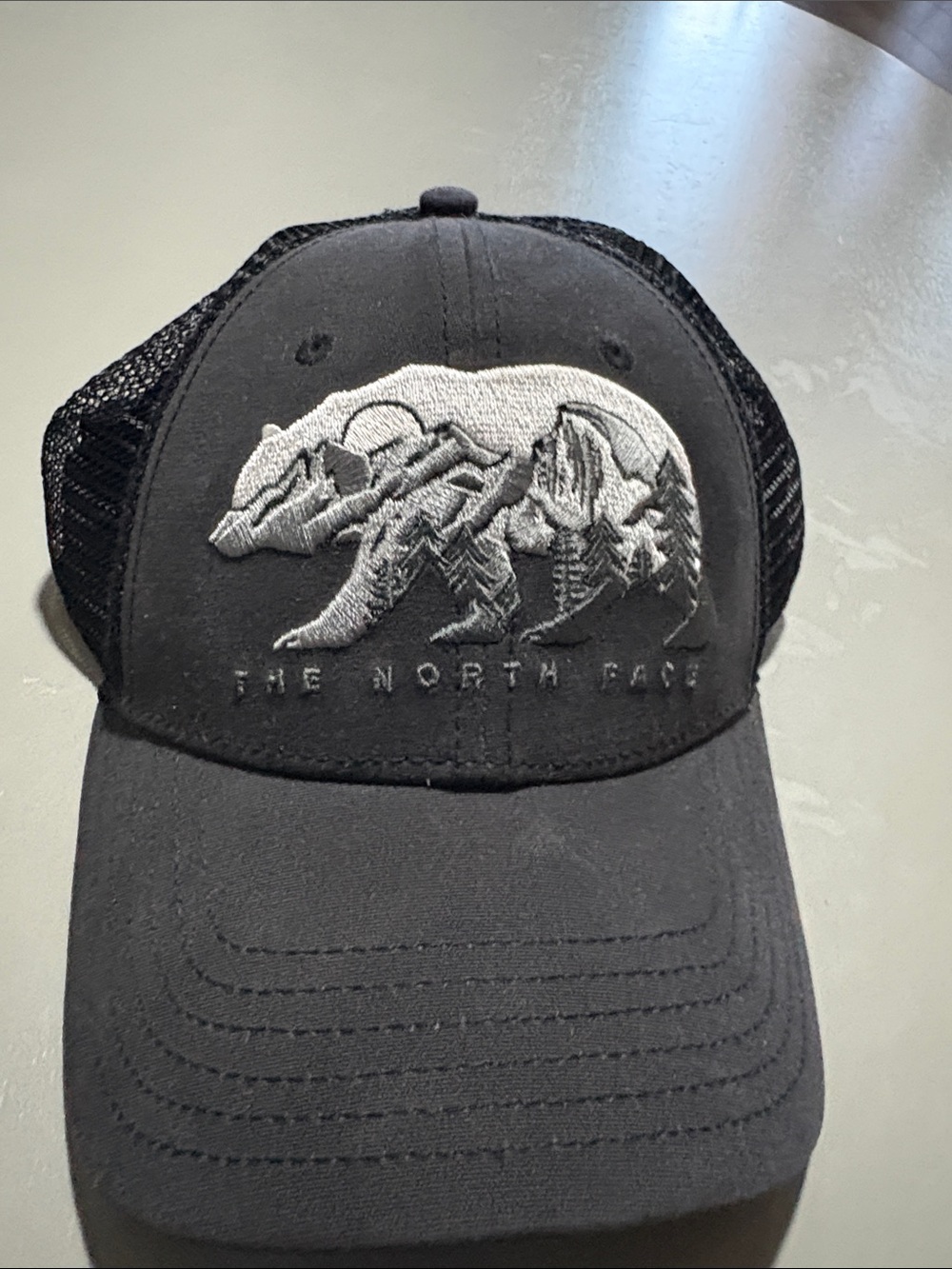 The North Face Black Trucker Hat with Embroidered Bear Mountain